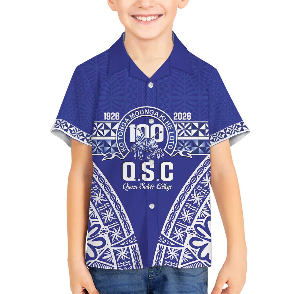 Personalised Queen Salote College Family Matching Off Shoulder Maxi Dress and Hawaiian Shirt Kolisi Fefine 100th Anniversary Kupesi Blue LT14 Son's Shirt Blue - Polynesian Pride