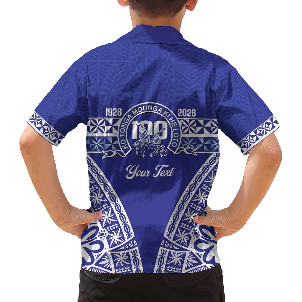 Personalised Queen Salote College Family Matching Off Shoulder Short Dress and Hawaiian Shirt Kolisi Fefine 100th Anniversary Kupesi Blue LT14 - Polynesian Pride