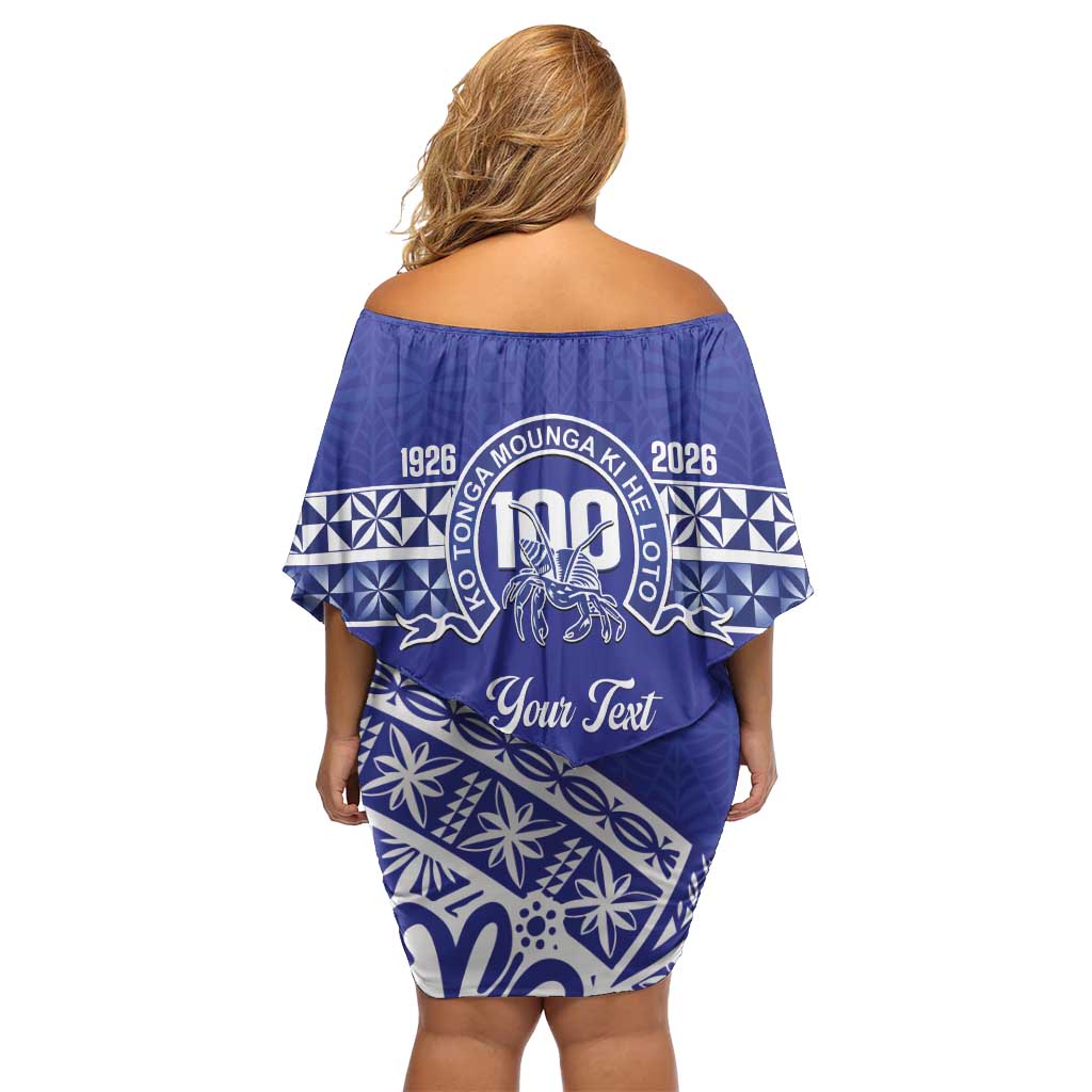 Personalised Queen Salote College Family Matching Off Shoulder Short Dress and Hawaiian Shirt Kolisi Fefine 100th Anniversary Kupesi Blue LT14 - Polynesian Pride