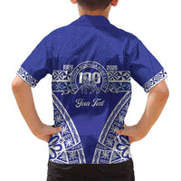 Personalised Queen Salote College Family Matching Puletasi and Hawaiian Shirt Kolisi Fefine 100th Anniversary Kupesi Blue LT14 - Polynesian Pride