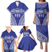 Personalised Queen Salote College Family Matching Puletasi and Hawaiian Shirt Kolisi Fefine 100th Anniversary Kupesi Blue LT14 - Polynesian Pride