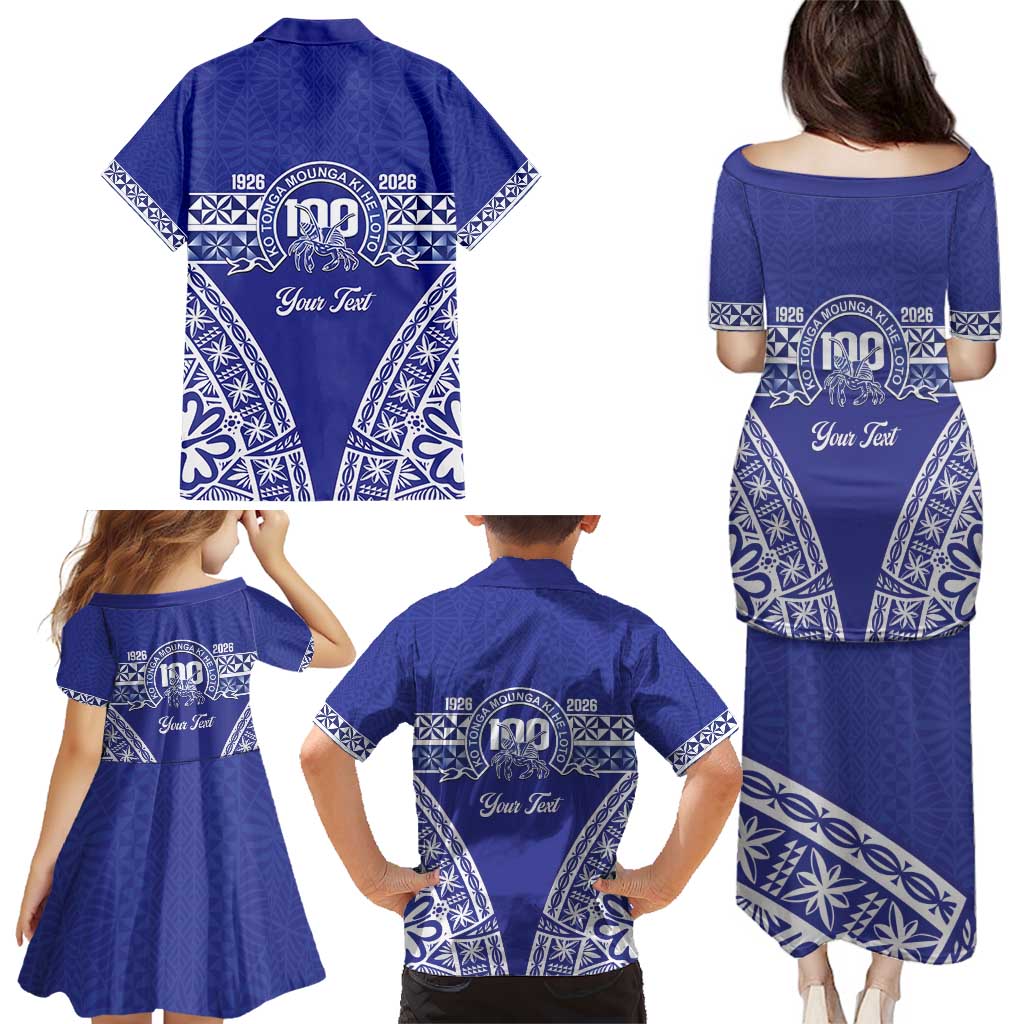 Personalised Queen Salote College Family Matching Puletasi and Hawaiian Shirt Kolisi Fefine 100th Anniversary Kupesi Blue LT14 - Polynesian Pride
