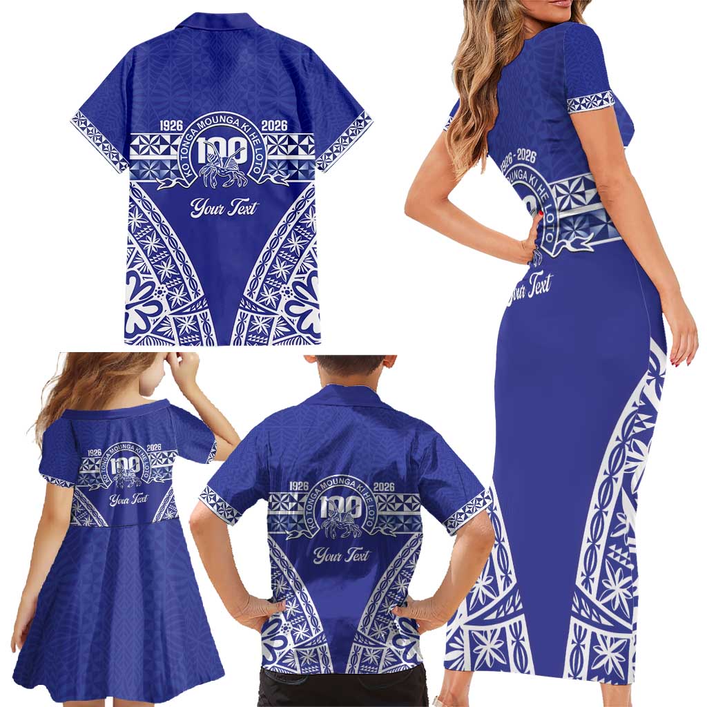 Personalised Queen Salote College Family Matching Short Sleeve Bodycon Dress and Hawaiian Shirt Kolisi Fefine 100th Anniversary Kupesi Blue LT14 - Polynesian Pride