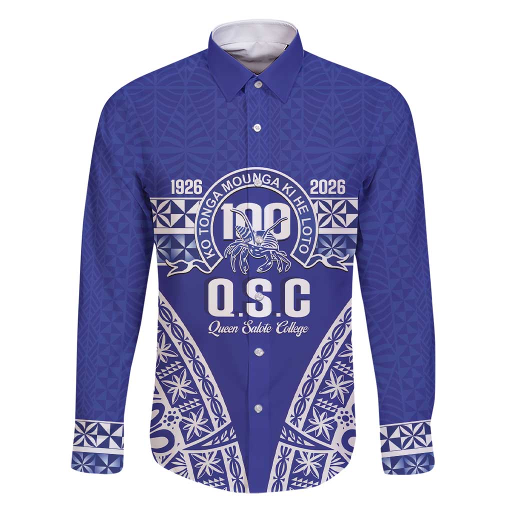 Personalised Queen Salote College Family Matching Short Sleeve Bodycon Dress and Hawaiian Shirt Kolisi Fefine 100th Anniversary Kupesi Blue LT14 Dad's Shirt - Long Sleeve Blue - Polynesian Pride