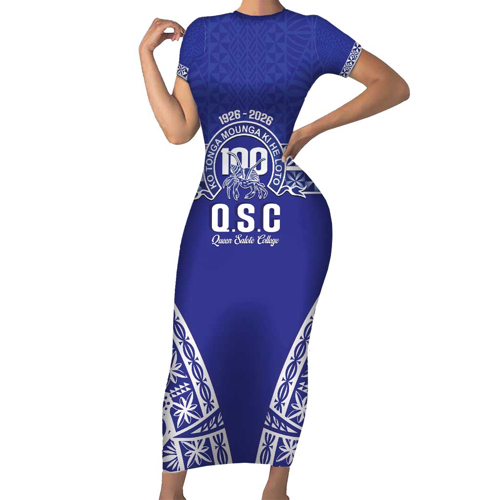 Personalised Queen Salote College Family Matching Short Sleeve Bodycon Dress and Hawaiian Shirt Kolisi Fefine 100th Anniversary Kupesi Blue LT14 Mom's Dress Blue - Polynesian Pride
