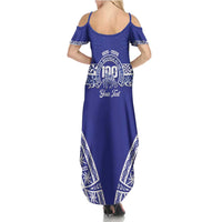 Personalised Queen Salote College Family Matching Summer Maxi Dress and Hawaiian Shirt Kolisi Fefine 100th Anniversary Kupesi Blue LT14 - Polynesian Pride