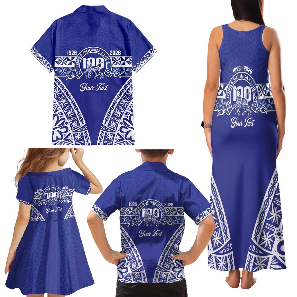 Personalised Queen Salote College Family Matching Tank Maxi Dress and Hawaiian Shirt Kolisi Fefine 100th Anniversary Kupesi Blue LT14 - Polynesian Pride