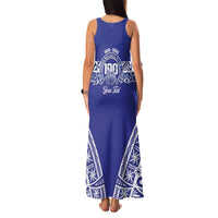 Personalised Queen Salote College Family Matching Tank Maxi Dress and Hawaiian Shirt Kolisi Fefine 100th Anniversary Kupesi Blue LT14 - Polynesian Pride