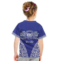 Personalised Queen Salote College Kid T Shirt Kolisi Fefine 100th Anniversary Kupesi Blue - Polynesian Pride