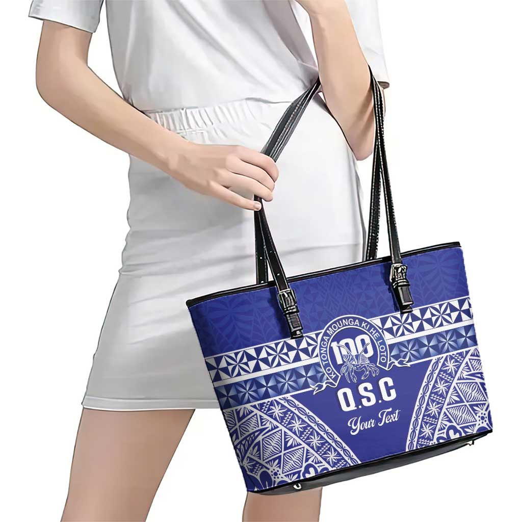 Personalised Queen Salote College Leather Tote Bag Kolisi Fefine 100th Anniversary Kupesi Blue - Polynesian Pride