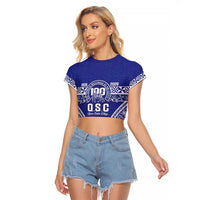 Personalised Queen Salote College Raglan Cropped T Shirt Kolisi Fefine 100th Anniversary Kupesi Blue - Polynesian Pride