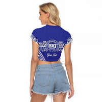Personalised Queen Salote College Raglan Cropped T Shirt Kolisi Fefine 100th Anniversary Kupesi Blue - Polynesian Pride