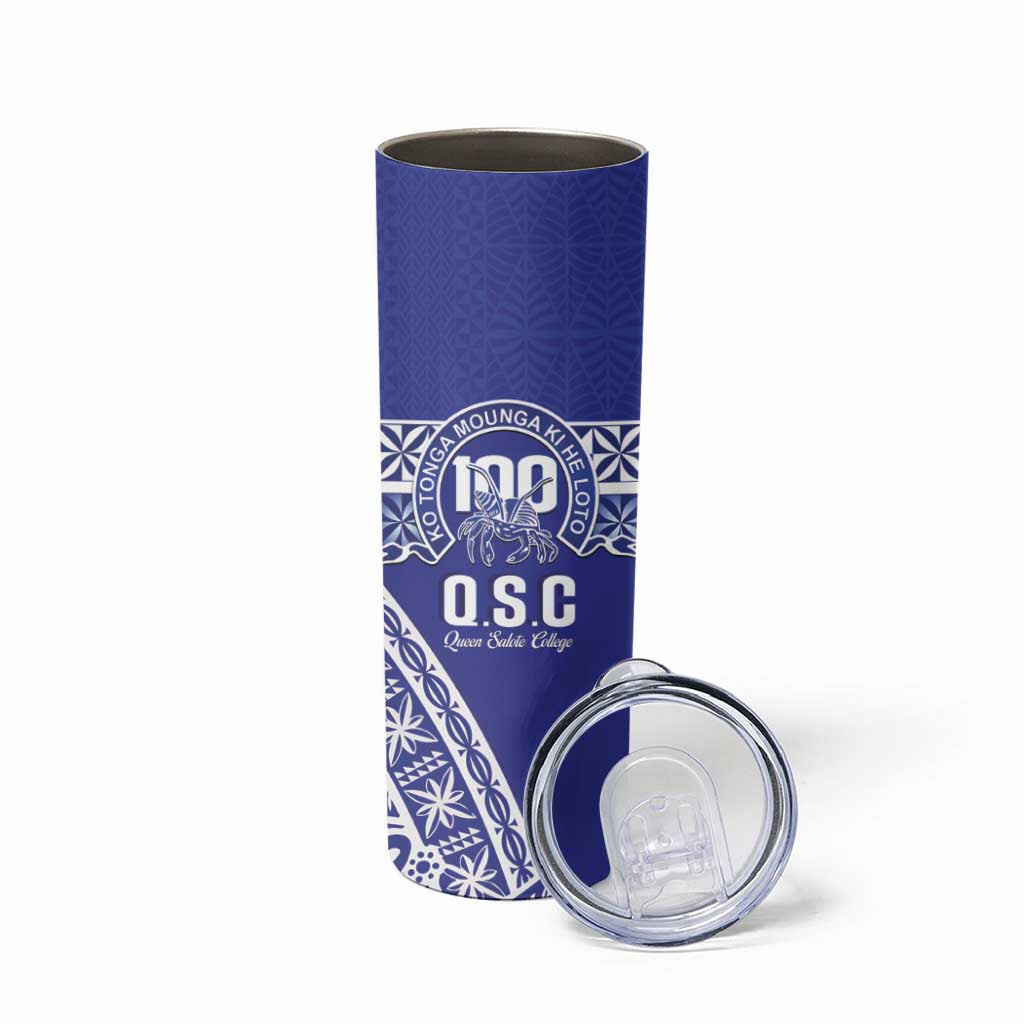 Personalised Queen Salote College Skinny Tumbler Kolisi Fefine 100th Anniversary Kupesi Blue LT14 - Polynesian Pride