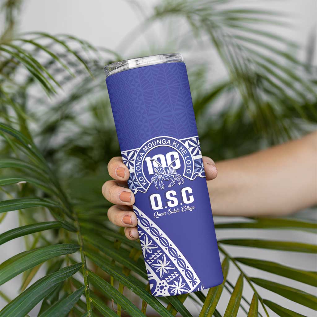 Personalised Queen Salote College Skinny Tumbler Kolisi Fefine 100th Anniversary Kupesi Blue LT14 - Polynesian Pride