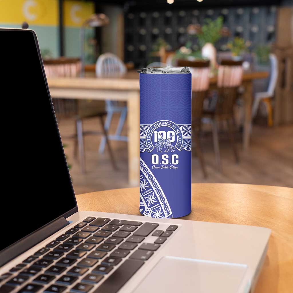 Personalised Queen Salote College Skinny Tumbler Kolisi Fefine 100th Anniversary Kupesi Blue LT14 - Polynesian Pride