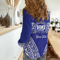 Personalised Queen Salote College Women Casual Shirt Kolisi Fefine 100th Anniversary Kupesi Blue LT14 - Polynesian Pride
