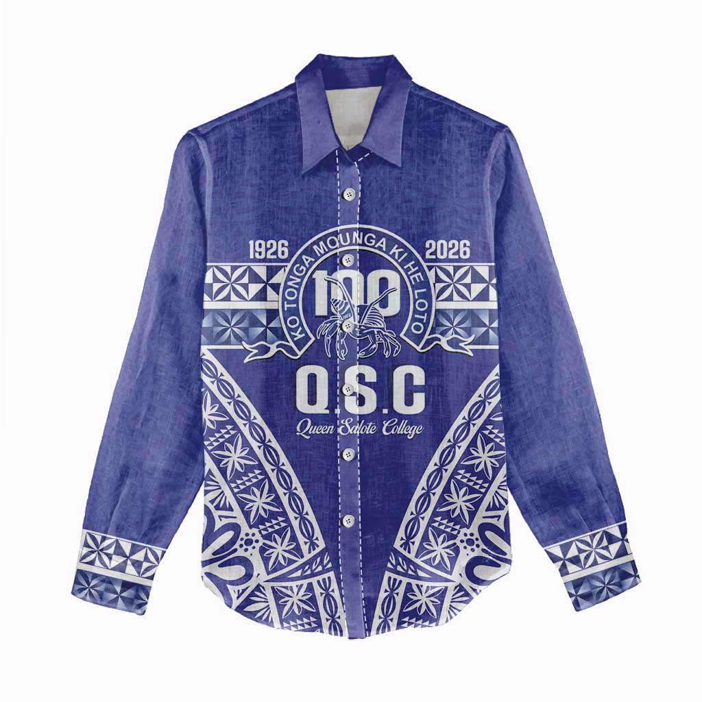 Personalised Queen Salote College Women Casual Shirt Kolisi Fefine 100th Anniversary Kupesi Blue LT14 - Polynesian Pride