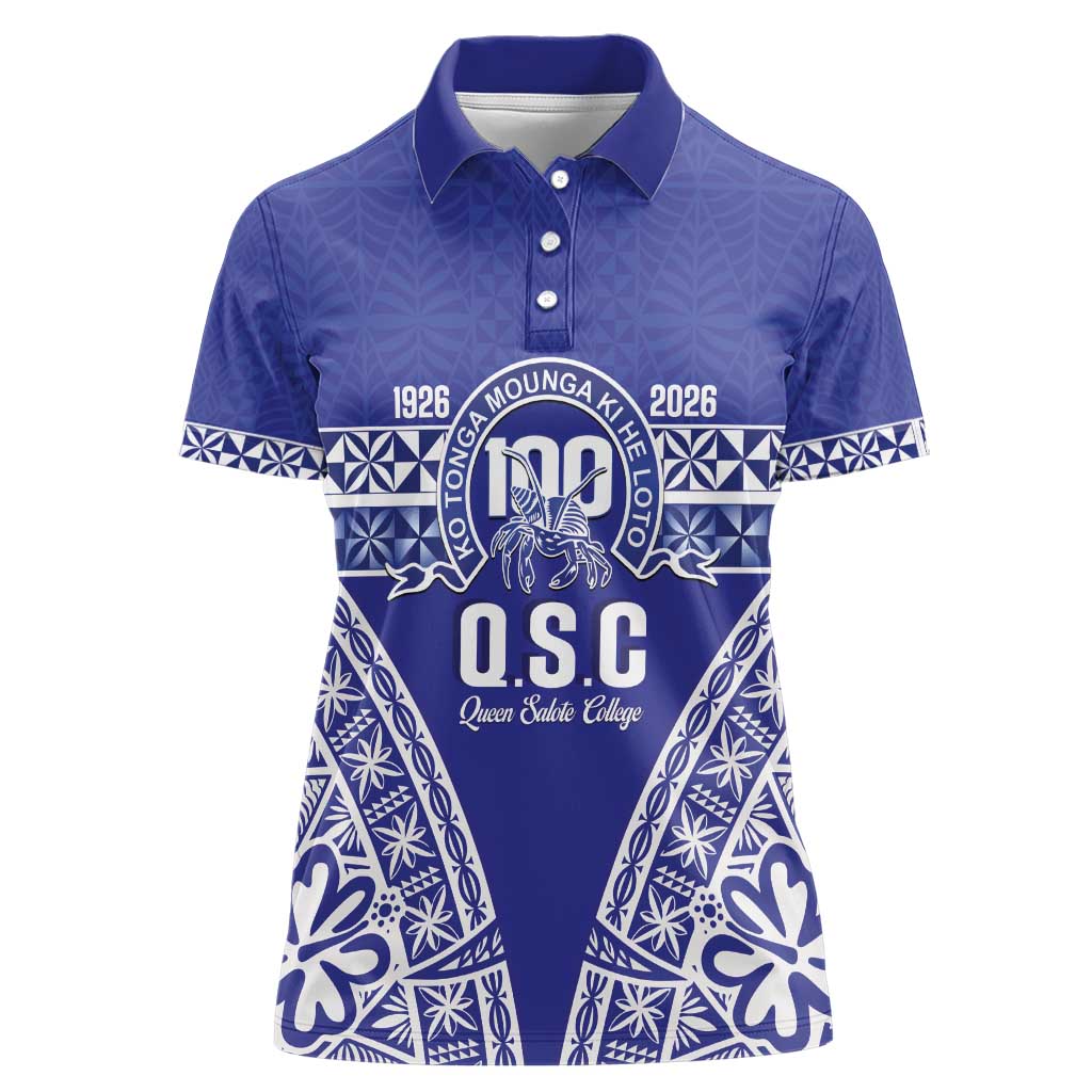 Personalised Queen Salote College Women Polo Shirt Kolisi Fefine 100th Anniversary Kupesi Blue LT14 Female Blue - Polynesian Pride