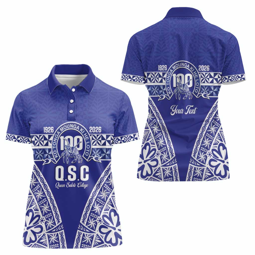 Personalised Queen Salote College Women Polo Shirt Kolisi Fefine 100th Anniversary Kupesi Blue LT14 - Polynesian Pride