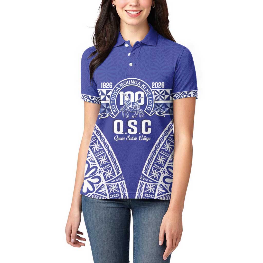 Personalised Queen Salote College Women Polo Shirt Kolisi Fefine 100th Anniversary Kupesi Blue LT14 - Polynesian Pride