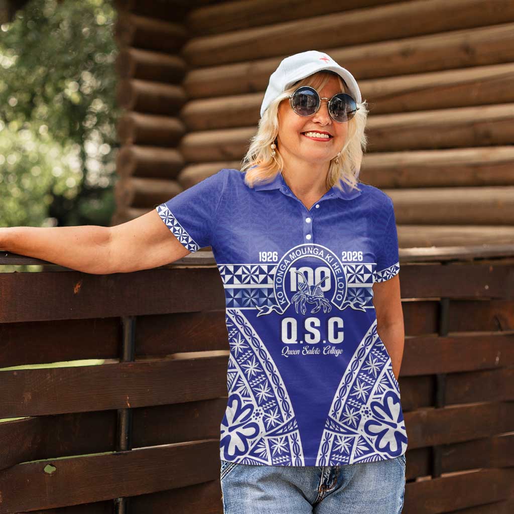 Personalised Queen Salote College Women Polo Shirt Kolisi Fefine 100th Anniversary Kupesi Blue LT14 - Polynesian Pride