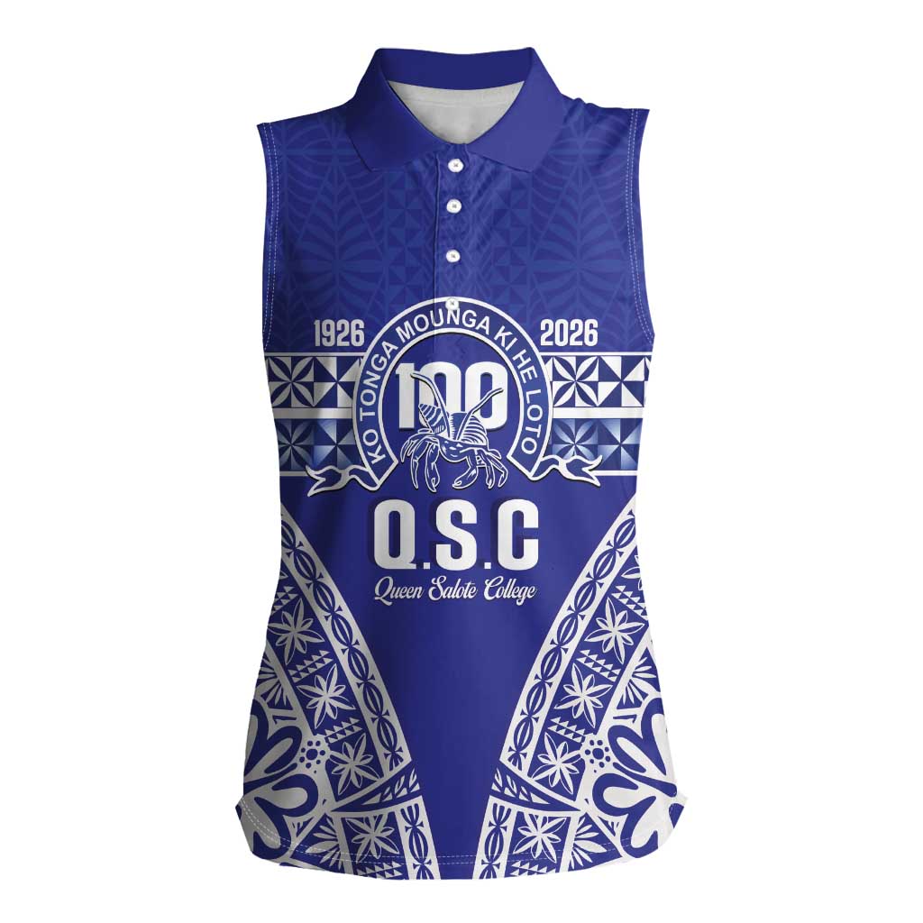 Personalised Queen Salote College Women Sleeveless Polo Shirt Kolisi Fefine 100th Anniversary Kupesi Blue LT14 Female Blue - Polynesian Pride