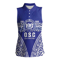 Personalised Queen Salote College Women Sleeveless Polo Shirt Kolisi Fefine 100th Anniversary Kupesi Blue LT14 Female Blue - Polynesian Pride