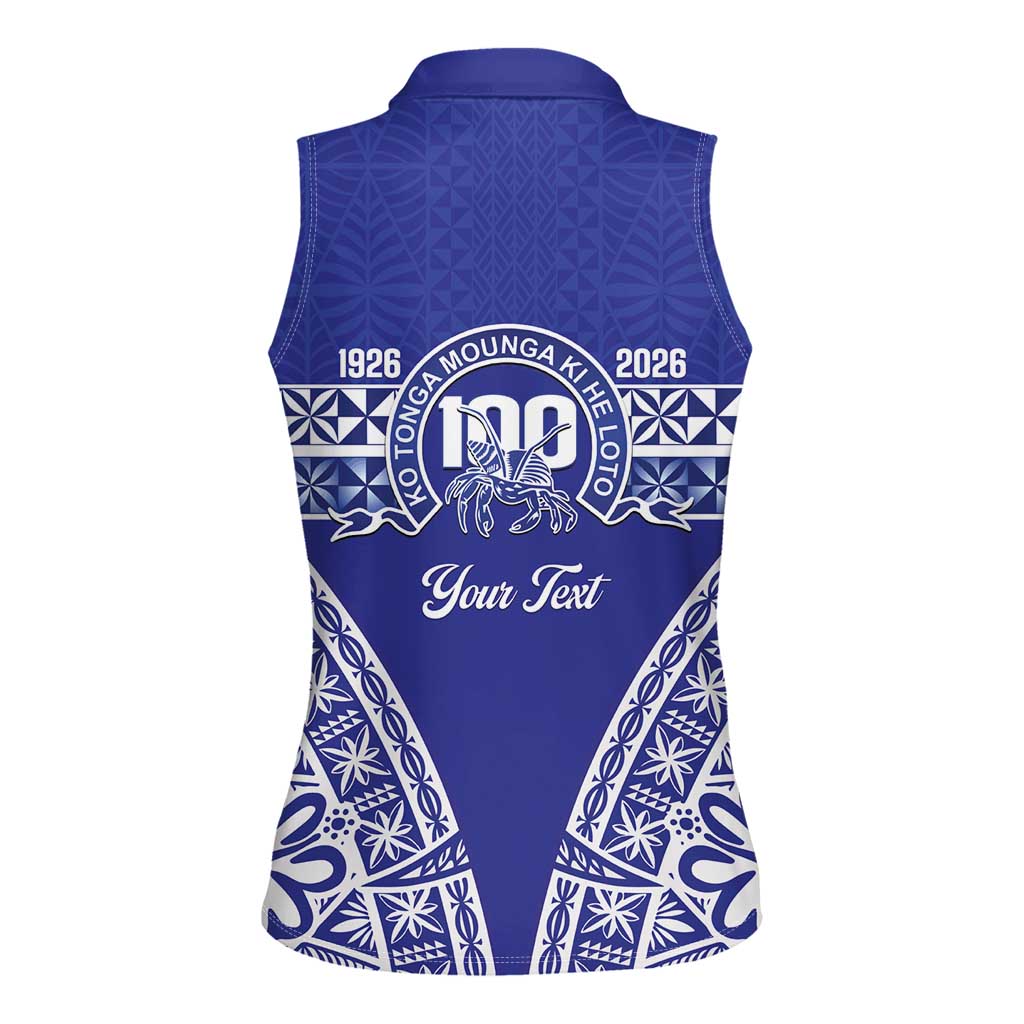 Personalised Queen Salote College Women Sleeveless Polo Shirt Kolisi Fefine 100th Anniversary Kupesi Blue LT14 - Polynesian Pride