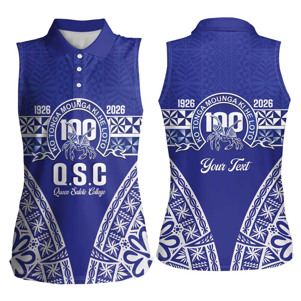 Personalised Queen Salote College Women Sleeveless Polo Shirt Kolisi Fefine 100th Anniversary Kupesi Blue LT14 - Polynesian Pride