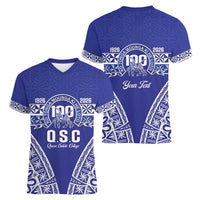Personalised Queen Salote College Women V-Neck T-Shirt Kolisi Fefine 100th Anniversary Kupesi Blue LT14 - Polynesian Pride