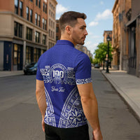 Personalised Queen Salote College Zipper Polo Shirt Kolisi Fefine 100th Anniversary Kupesi Blue - Polynesian Pride