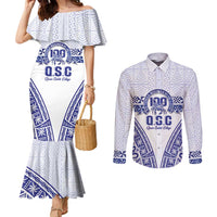Personalised Queen Salote College Couples Matching Mermaid Dress and Long Sleeve Button Shirt Kolisi Fefine 100th Anniversary Kupesi White LT14 White - Polynesian Pride