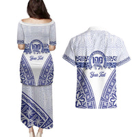 Personalised Queen Salote College Couples Matching Puletasi and Hawaiian Shirt Kolisi Fefine 100th Anniversary Kupesi White LT14 - Polynesian Pride