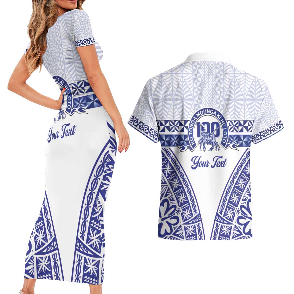 Personalised Queen Salote College Couples Matching Short Sleeve Bodycon Dress and Hawaiian Shirt Kolisi Fefine 100th Anniversary Kupesi White LT14 - Polynesian Pride
