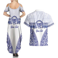 Personalised Queen Salote College Couples Matching Summer Maxi Dress and Hawaiian Shirt Kolisi Fefine 100th Anniversary Kupesi White LT14 - Polynesian Pride