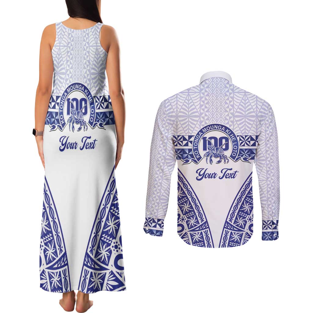 Personalised Queen Salote College Couples Matching Tank Maxi Dress and Long Sleeve Button Shirt Kolisi Fefine 100th Anniversary Kupesi White LT14 - Polynesian Pride