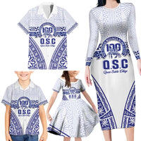 Personalised Queen Salote College Family Matching Long Sleeve Bodycon Dress and Hawaiian Shirt Kolisi Fefine 100th Anniversary Kupesi White LT14 - Polynesian Pride