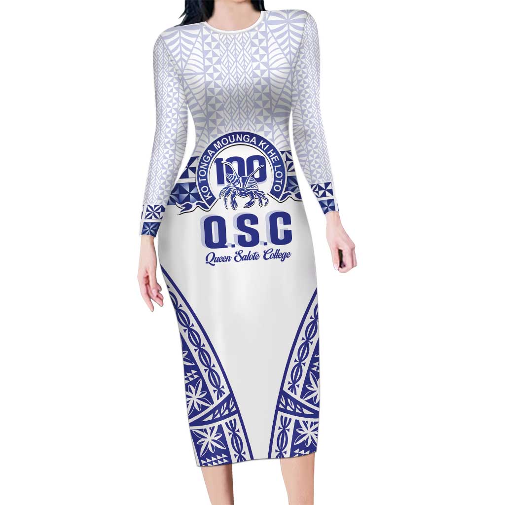 Personalised Queen Salote College Family Matching Long Sleeve Bodycon Dress and Hawaiian Shirt Kolisi Fefine 100th Anniversary Kupesi White LT14 Mom's Dress White - Polynesian Pride