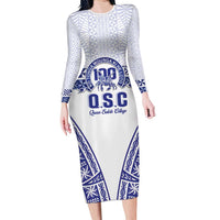Personalised Queen Salote College Family Matching Long Sleeve Bodycon Dress and Hawaiian Shirt Kolisi Fefine 100th Anniversary Kupesi White LT14 Mom's Dress White - Polynesian Pride