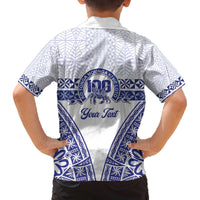 Personalised Queen Salote College Family Matching Off The Shoulder Long Sleeve Dress and Hawaiian Shirt Kolisi Fefine 100th Anniversary Kupesi White LT14 - Polynesian Pride