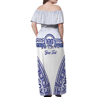Personalised Queen Salote College Family Matching Off Shoulder Maxi Dress and Hawaiian Shirt Kolisi Fefine 100th Anniversary Kupesi White LT14 - Polynesian Pride