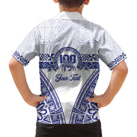 Personalised Queen Salote College Family Matching Off Shoulder Short Dress and Hawaiian Shirt Kolisi Fefine 100th Anniversary Kupesi White LT14 - Polynesian Pride