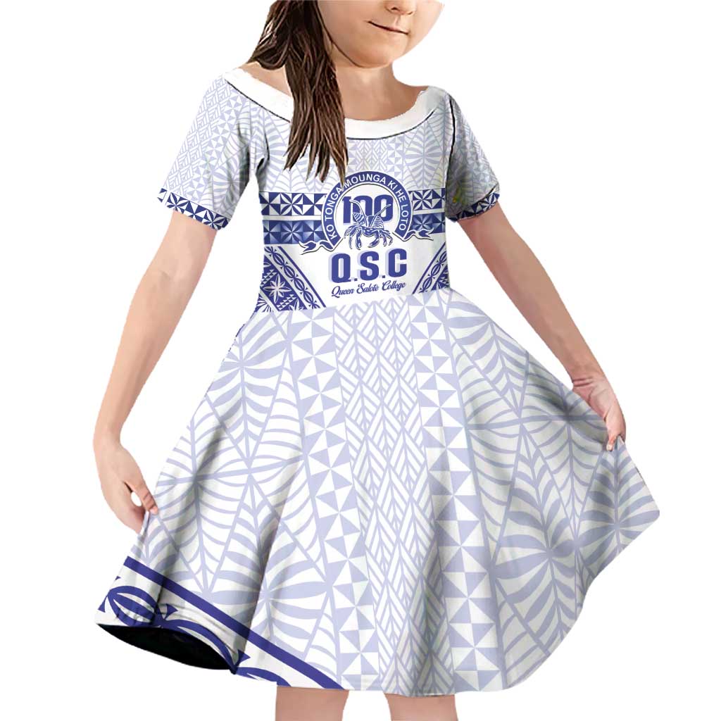 Personalised Queen Salote College Family Matching Off Shoulder Short Dress and Hawaiian Shirt Kolisi Fefine 100th Anniversary Kupesi White LT14 Daughter's Dress White - Polynesian Pride