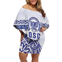 Personalised Queen Salote College Family Matching Off Shoulder Short Dress and Hawaiian Shirt Kolisi Fefine 100th Anniversary Kupesi White LT14 Mom's Dress White - Polynesian Pride