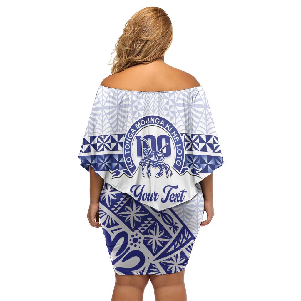 Personalised Queen Salote College Family Matching Off Shoulder Short Dress and Hawaiian Shirt Kolisi Fefine 100th Anniversary Kupesi White LT14 - Polynesian Pride