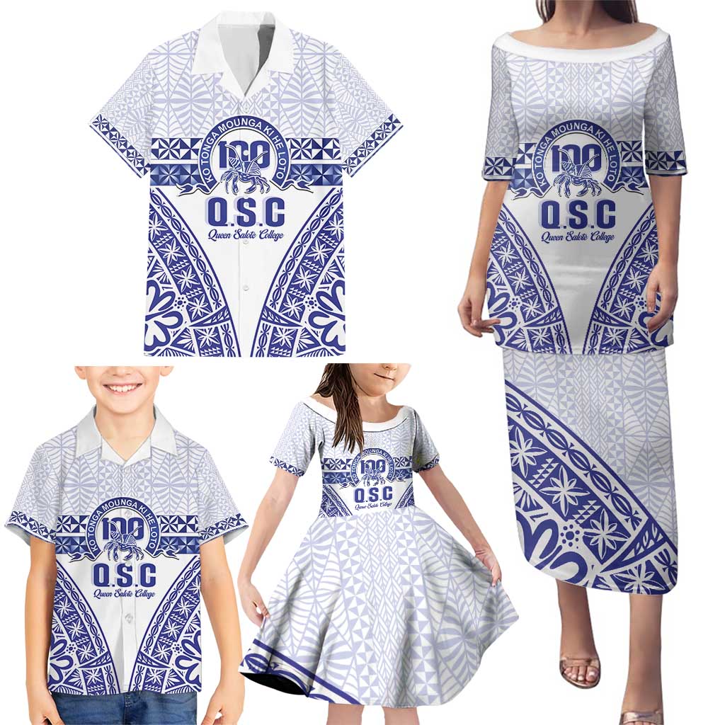Personalised Queen Salote College Family Matching Puletasi and Hawaiian Shirt Kolisi Fefine 100th Anniversary Kupesi White LT14 - Polynesian Pride