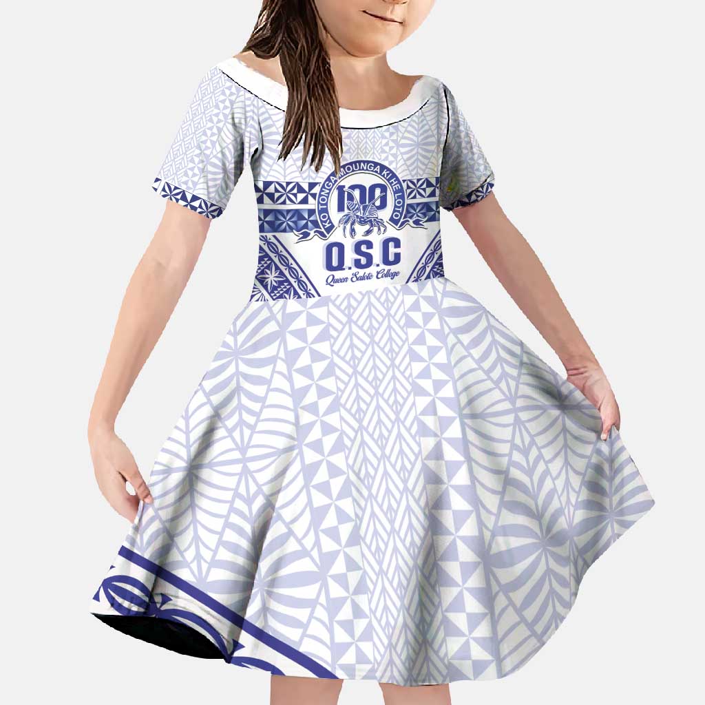 Personalised Queen Salote College Family Matching Summer Maxi Dress and Hawaiian Shirt Kolisi Fefine 100th Anniversary Kupesi White LT14 Daughter's Dress White - Polynesian Pride