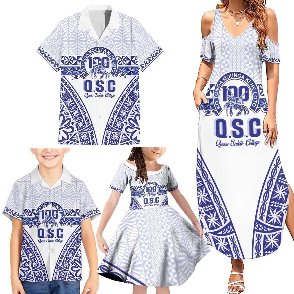 Personalised Queen Salote College Family Matching Summer Maxi Dress and Hawaiian Shirt Kolisi Fefine 100th Anniversary Kupesi White LT14 - Polynesian Pride