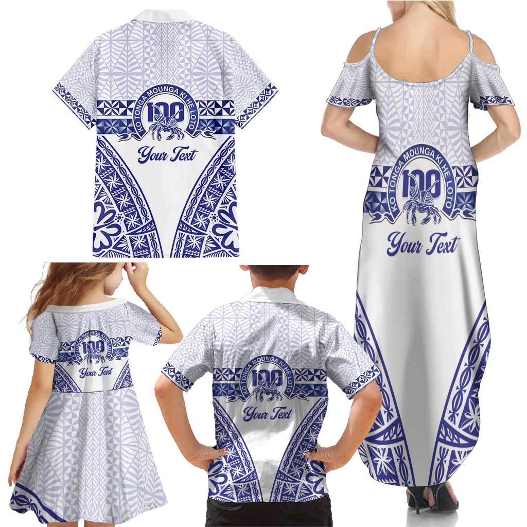 Personalised Queen Salote College Family Matching Summer Maxi Dress and Hawaiian Shirt Kolisi Fefine 100th Anniversary Kupesi White LT14 - Polynesian Pride