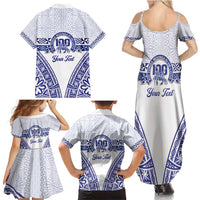 Personalised Queen Salote College Family Matching Summer Maxi Dress and Hawaiian Shirt Kolisi Fefine 100th Anniversary Kupesi White LT14 - Polynesian Pride